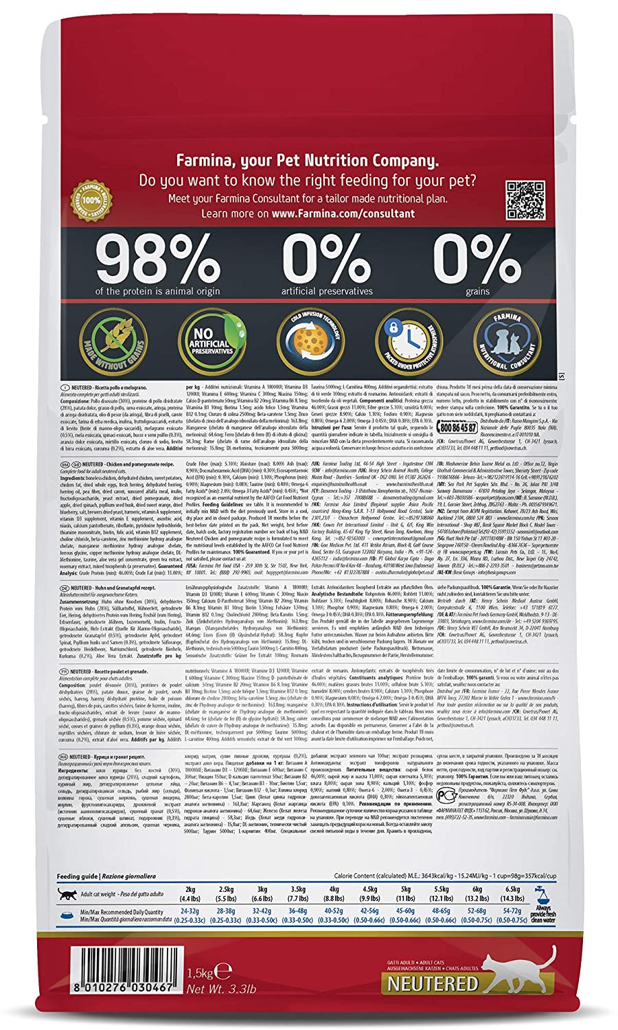 Farmina N&D Prime Chicken And Pomegranate Grain Free Neutered Adult Cat Dry Food