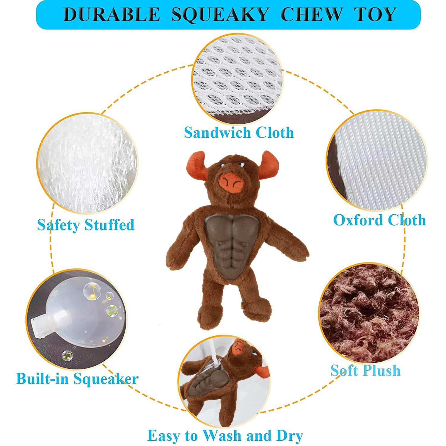 Basil Bull Shape Plush With Squeaky Dog Toy