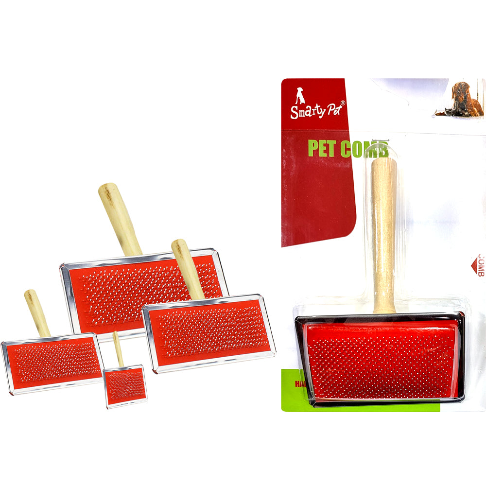 Smarty Pet Wooden Handle Slicker Brush - Red