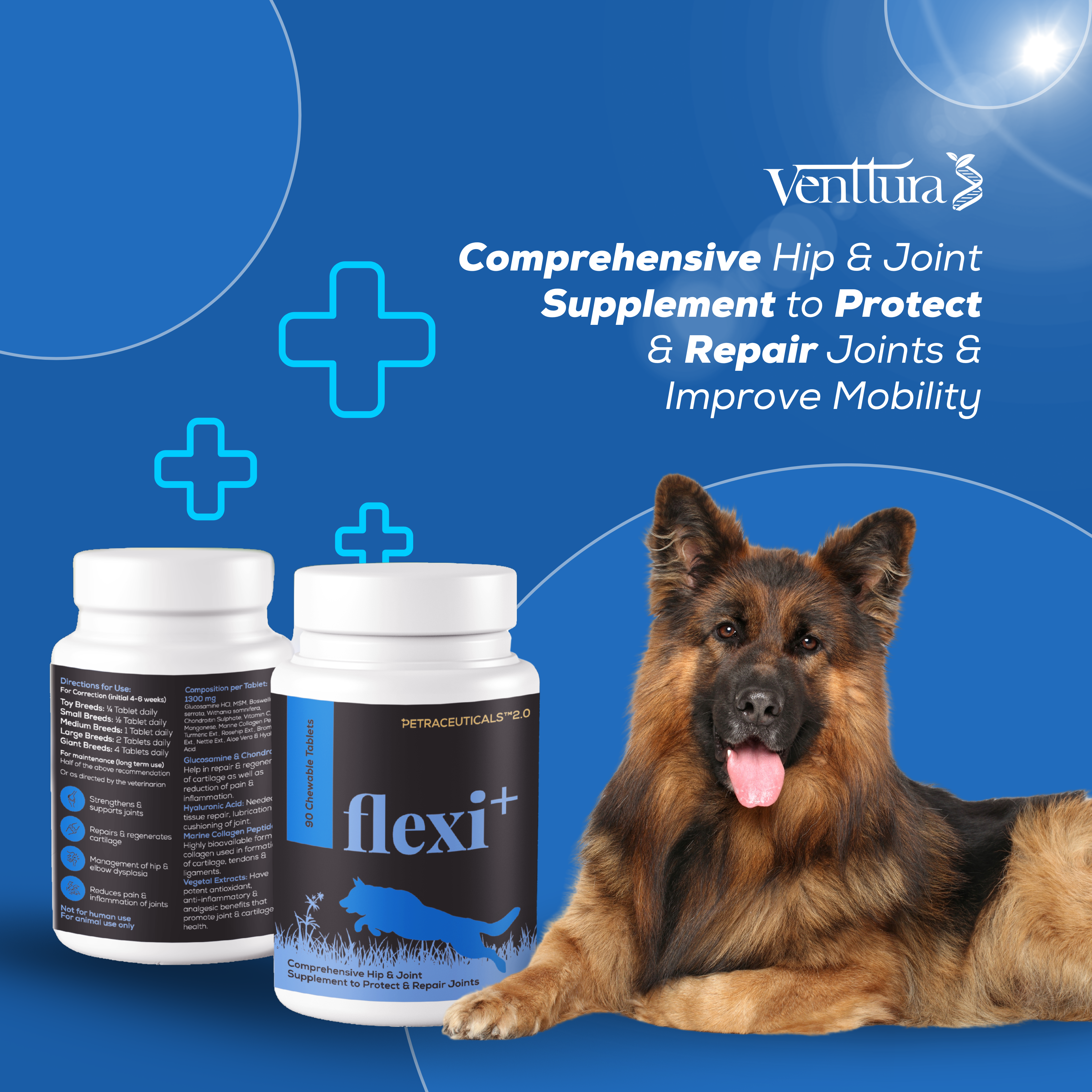 Venttura Flexi+ Chewable Tablets – Hip & Joint Support for Dogs