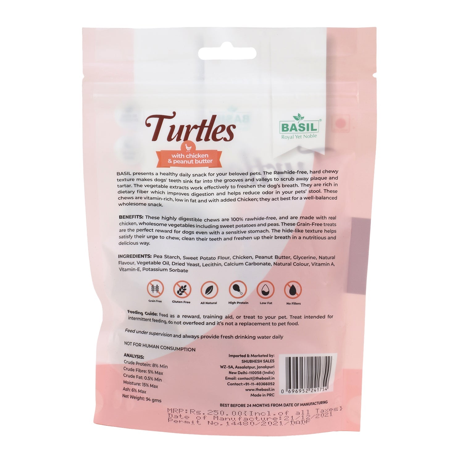 BASIL : Turtle with Peanut Butter Guilt-Free Chews for Dogs & Puppies