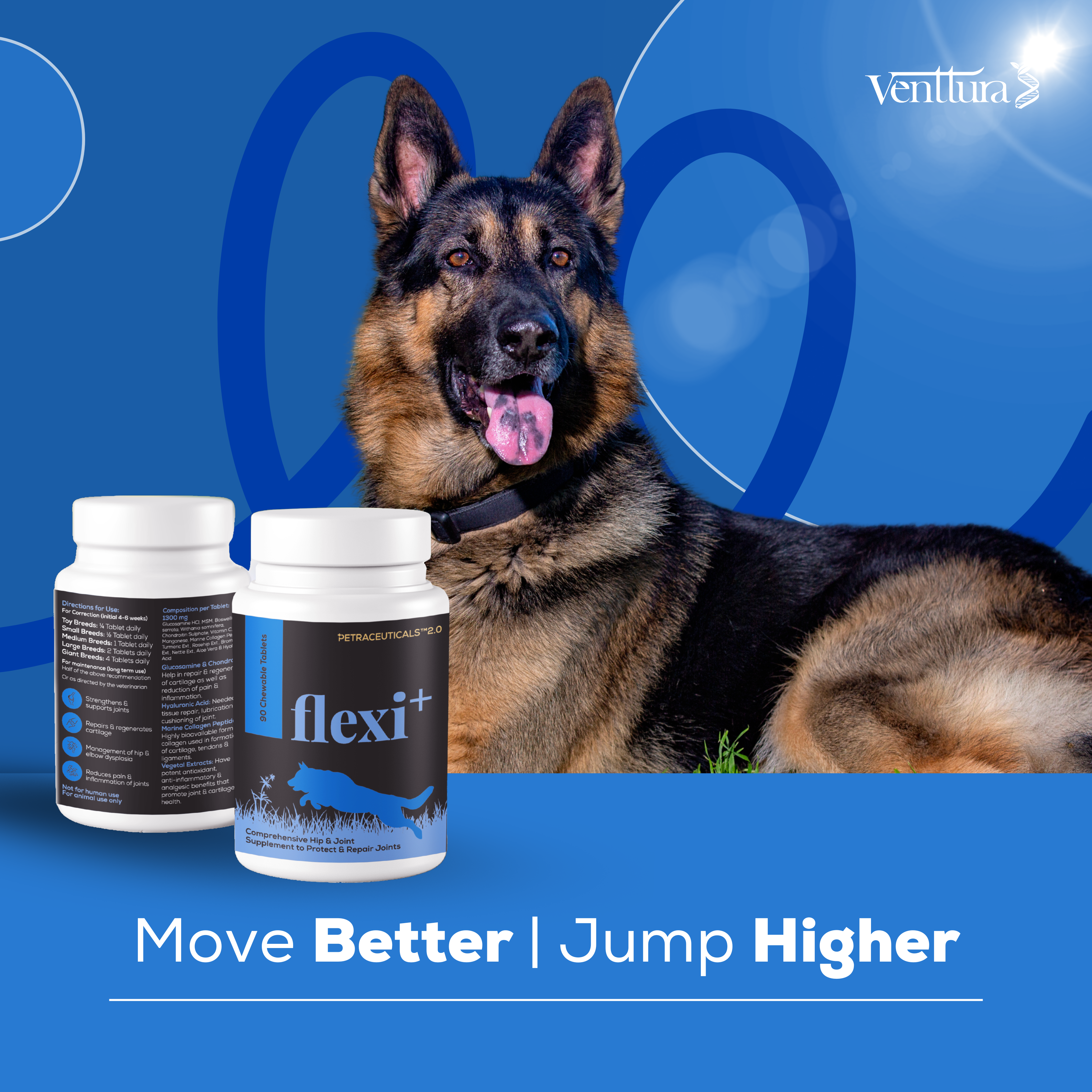Venttura Flexi+ Chewable Tablets – Hip & Joint Support for Dogs