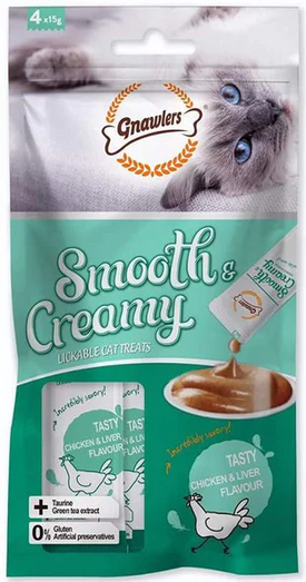 Gnawlers : Smooth & Creamy Chicken & Liver Flavour Lickable Cat Treats – 4 Pcs (15g Each)