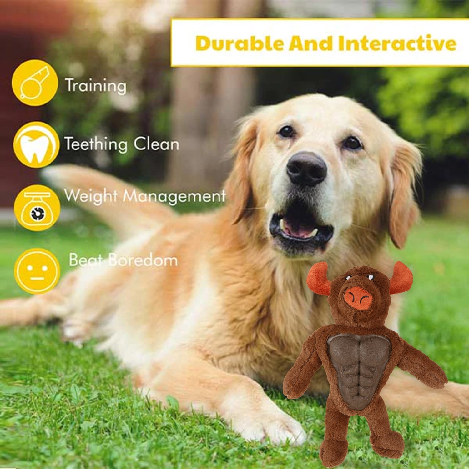 Basil Bull Shape Plush With Squeaky Dog Toy