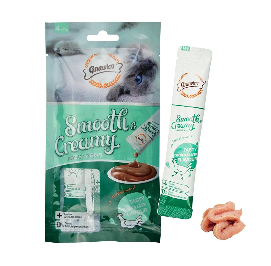 Gnawlers : Smooth & Creamy Chicken & Liver Flavour Lickable Cat Treats – 4 Pcs (15g Each)