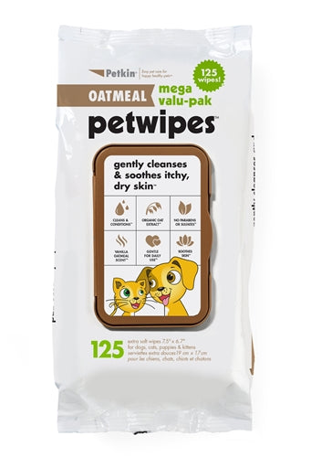Petkin Gently Cleanses & Soothes Itchy, Dry Skin Mega Value Petwipes - Oatmeal