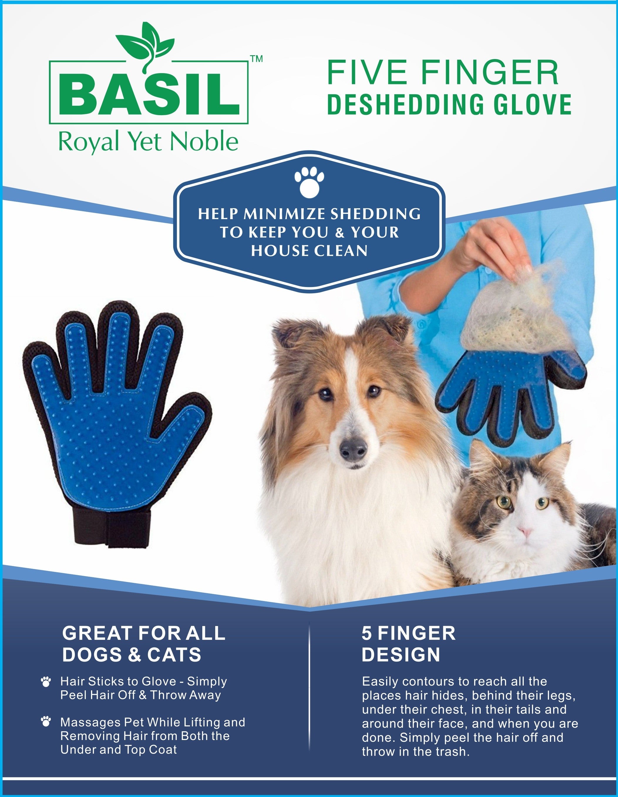 Basil Five Finger Deshedding Glove
