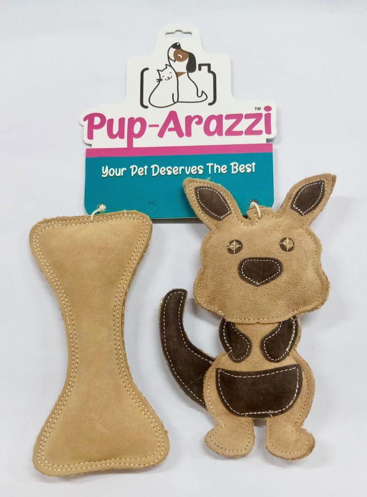 Pup-Arazzi Leather Kangaroo + Bone For Dog Toy