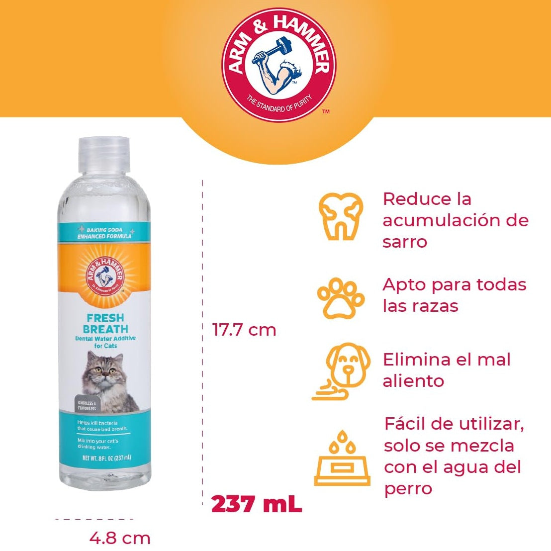 Arm & Hammer - Cat Dental Water Additive - Baking Soda Enhanced Formula - Odorless & Flavorless