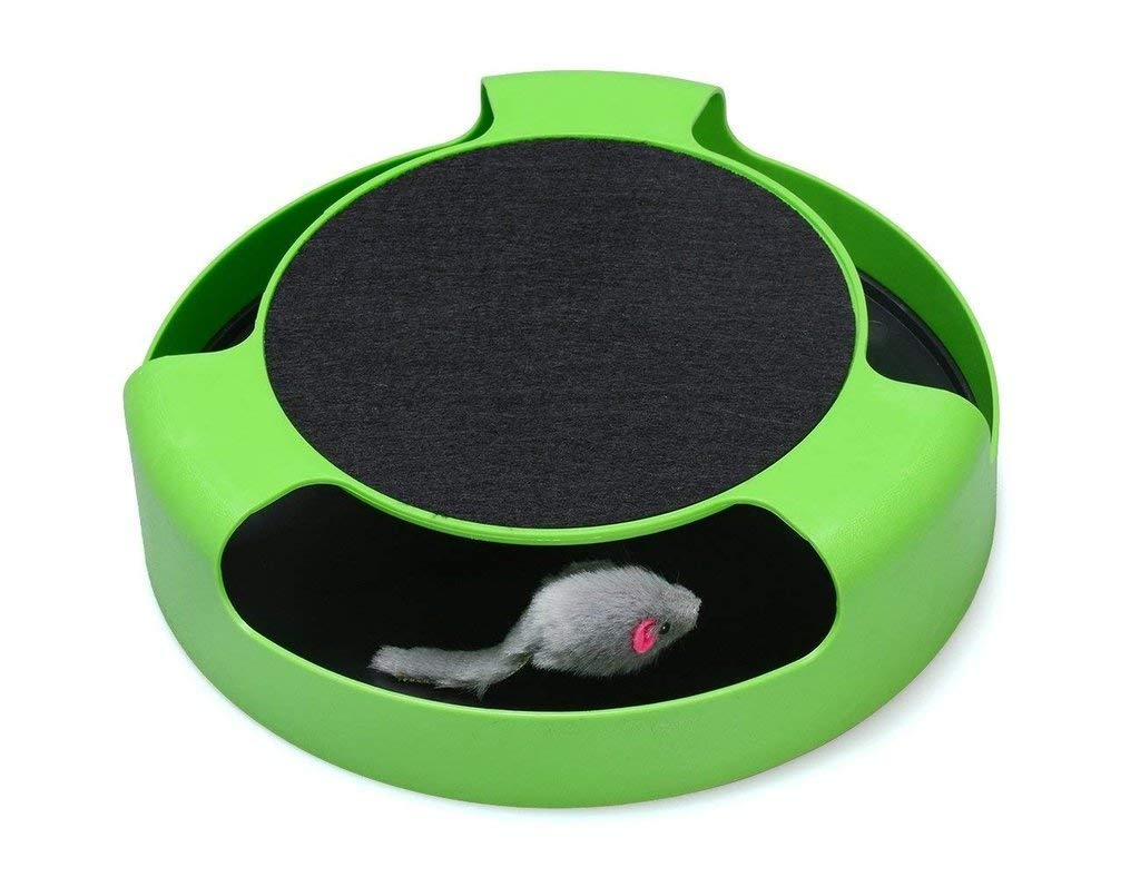 Smarty Pet Carpeted Cat Scratch Pad Spinning Toy With Mouse For Cats