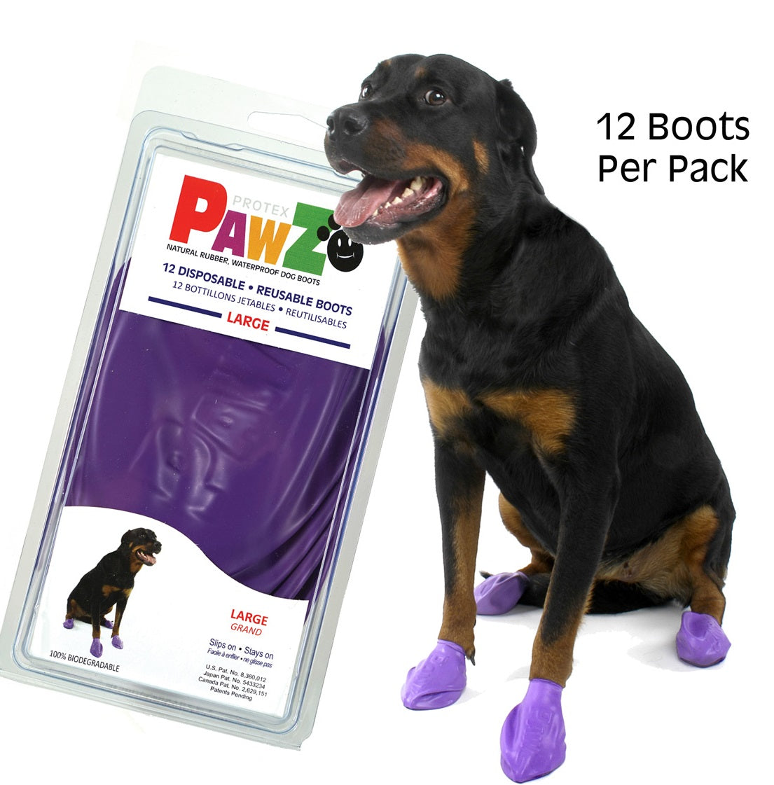 Pawz Waterproof Dog Boots - Large - Purple 12 PCS