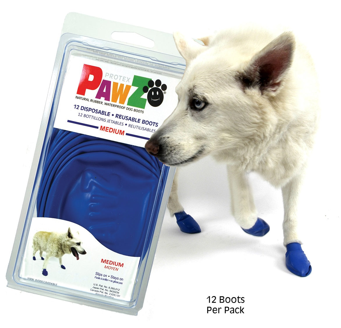 Pawz Waterproof Dog Boots - Medium - Blue 12 PCS