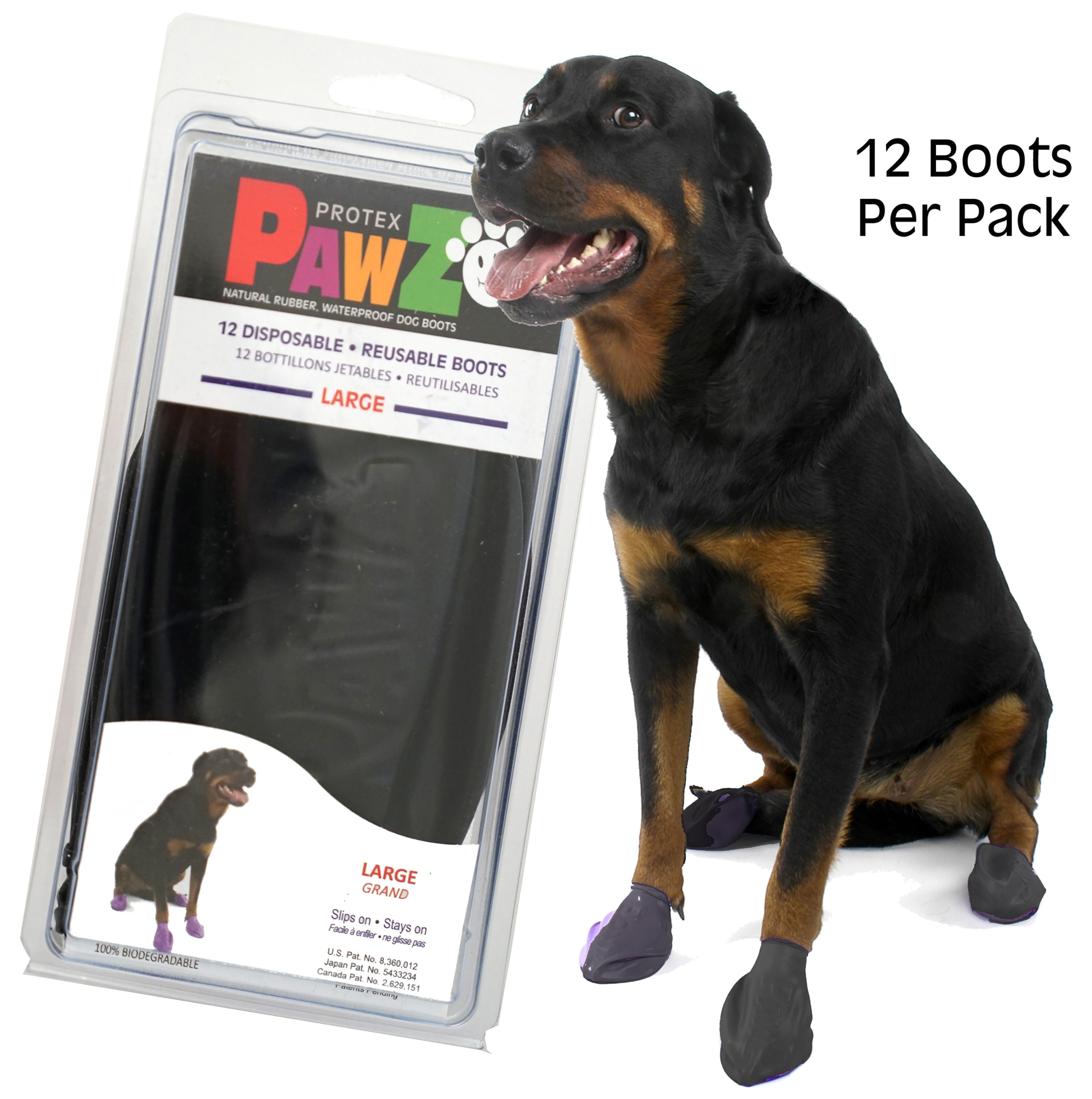 Pawz Waterproof Dog Boots - Large - Black 12 PCS