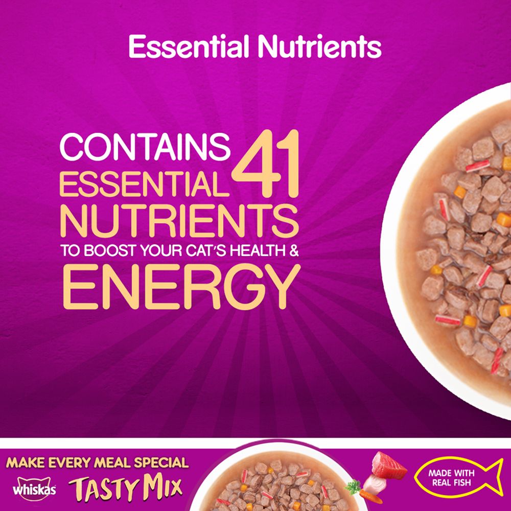 Whiskas Tasty Mix Tuna With Kanikama Carrot In Gravy Pouch 70 G (Pack Of 12) - Ecom Pack