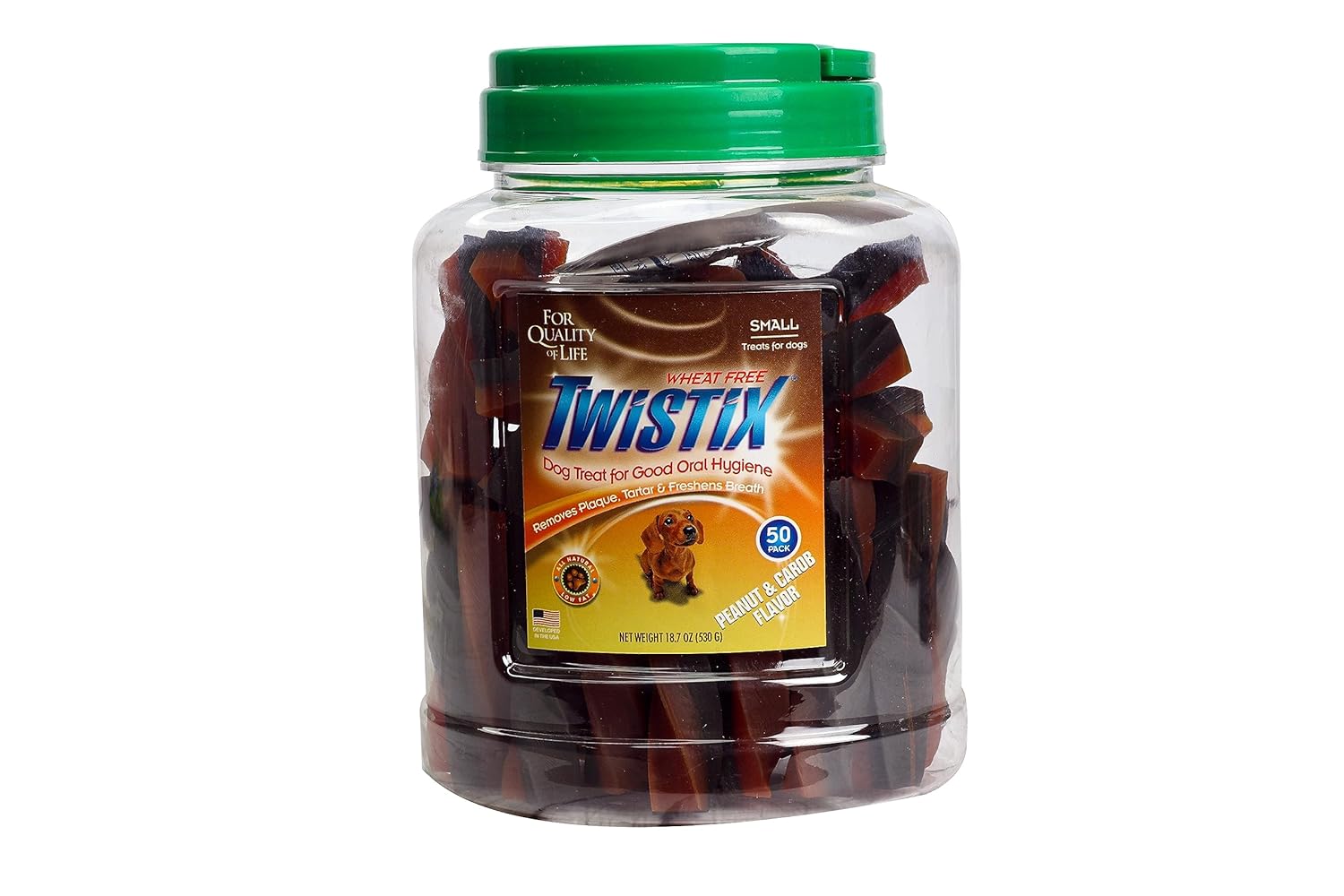 Twistix : Small Wheat-Free Dental Chews – Peanut & Carob Flavour Dog Treats (Jar)