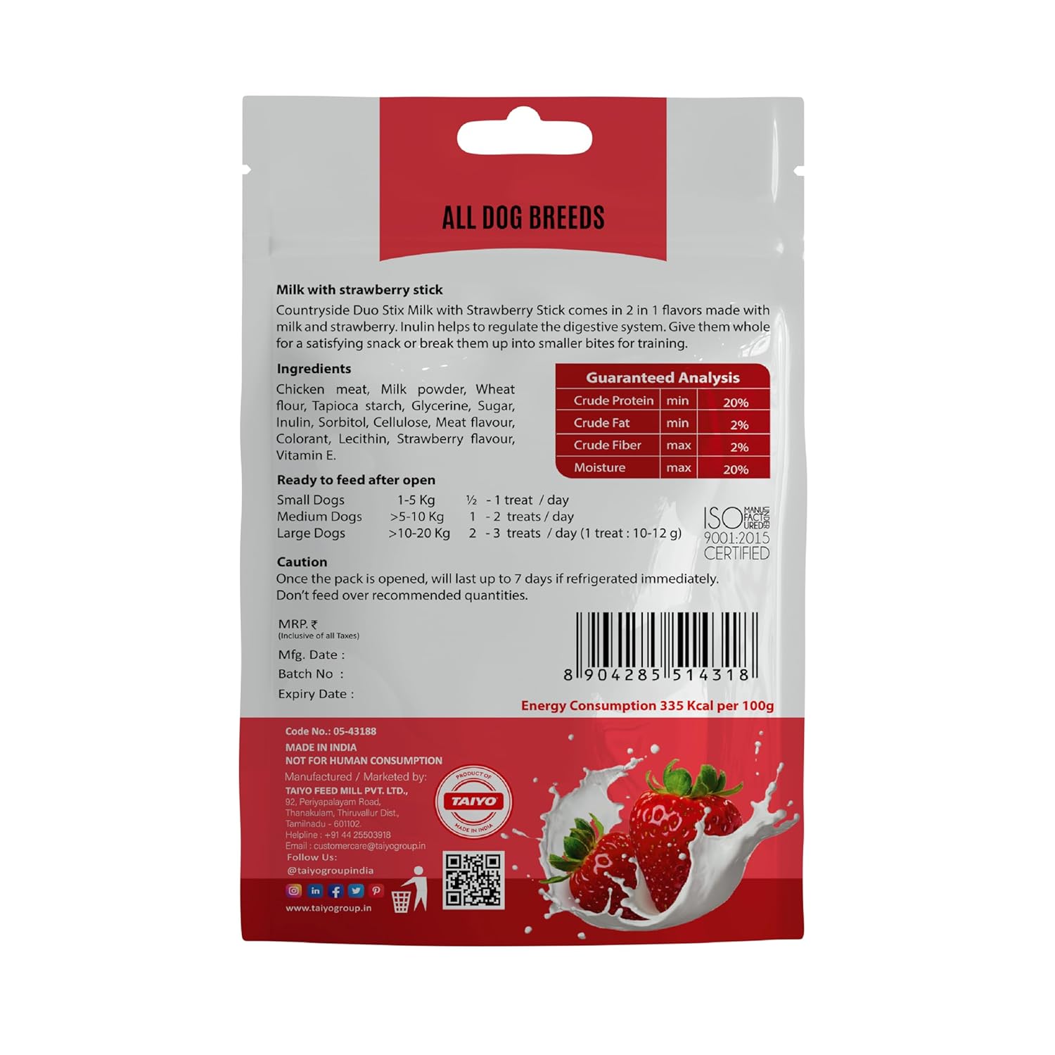 Taiyo Countryside Milk with Strawberry Duo Stix Dog Treats
