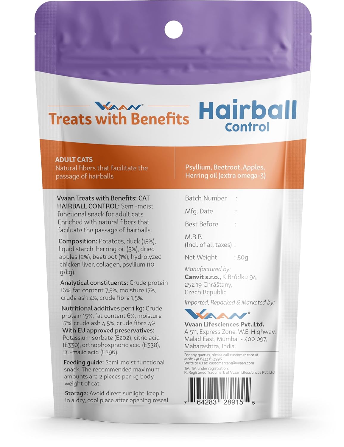 Vvaan : Treats with Benefits Hairball Control Grain-Free Duck Dog Treats