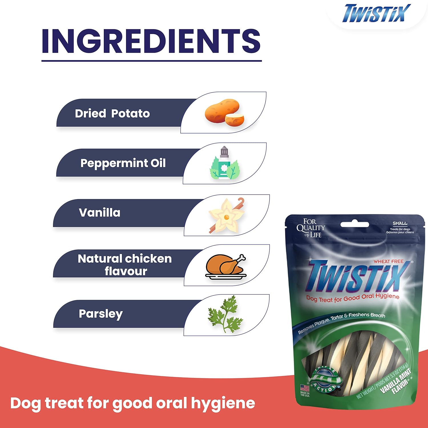 Twistix : Small Wheat-Free Dental Chews – Vanilla Mint Flavor Dog Treats