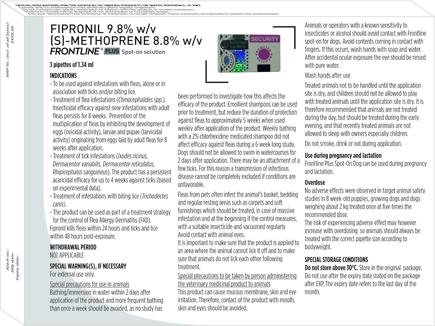 Boehringer Ingelheim: Frontline Plus Spot-On Flea & Tick Treatment for X.Large dogs (40 - 60 kgs) - 3 Pipettes
