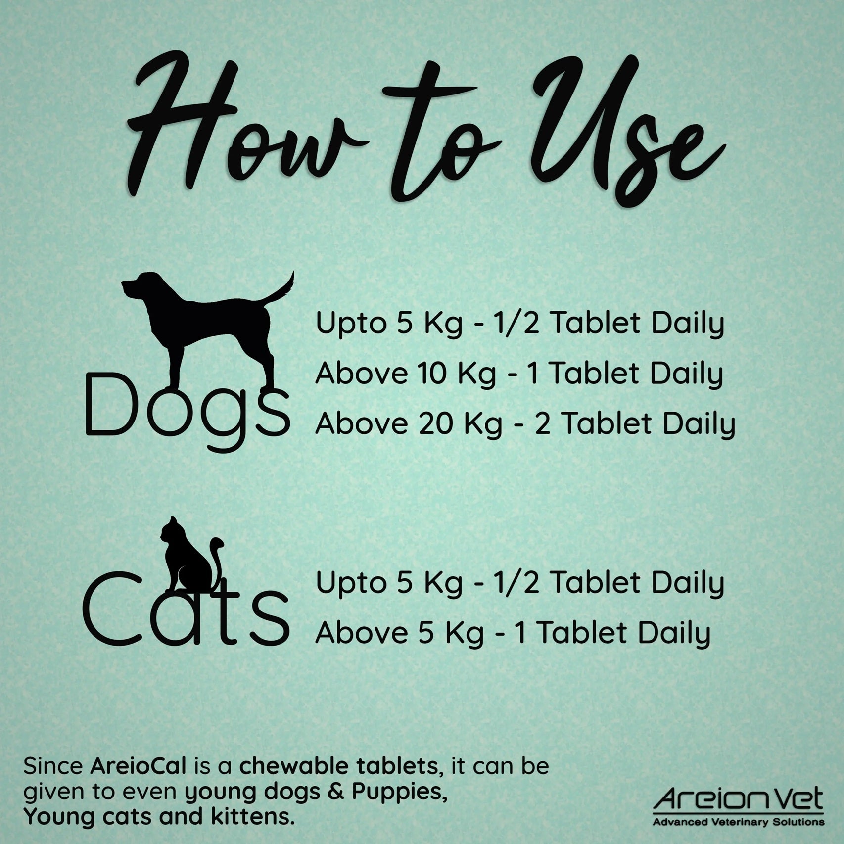 Areion Vet - AreioCal - Chewable Tablet Calcium & Vitamin Supplement for Dogs and Cats