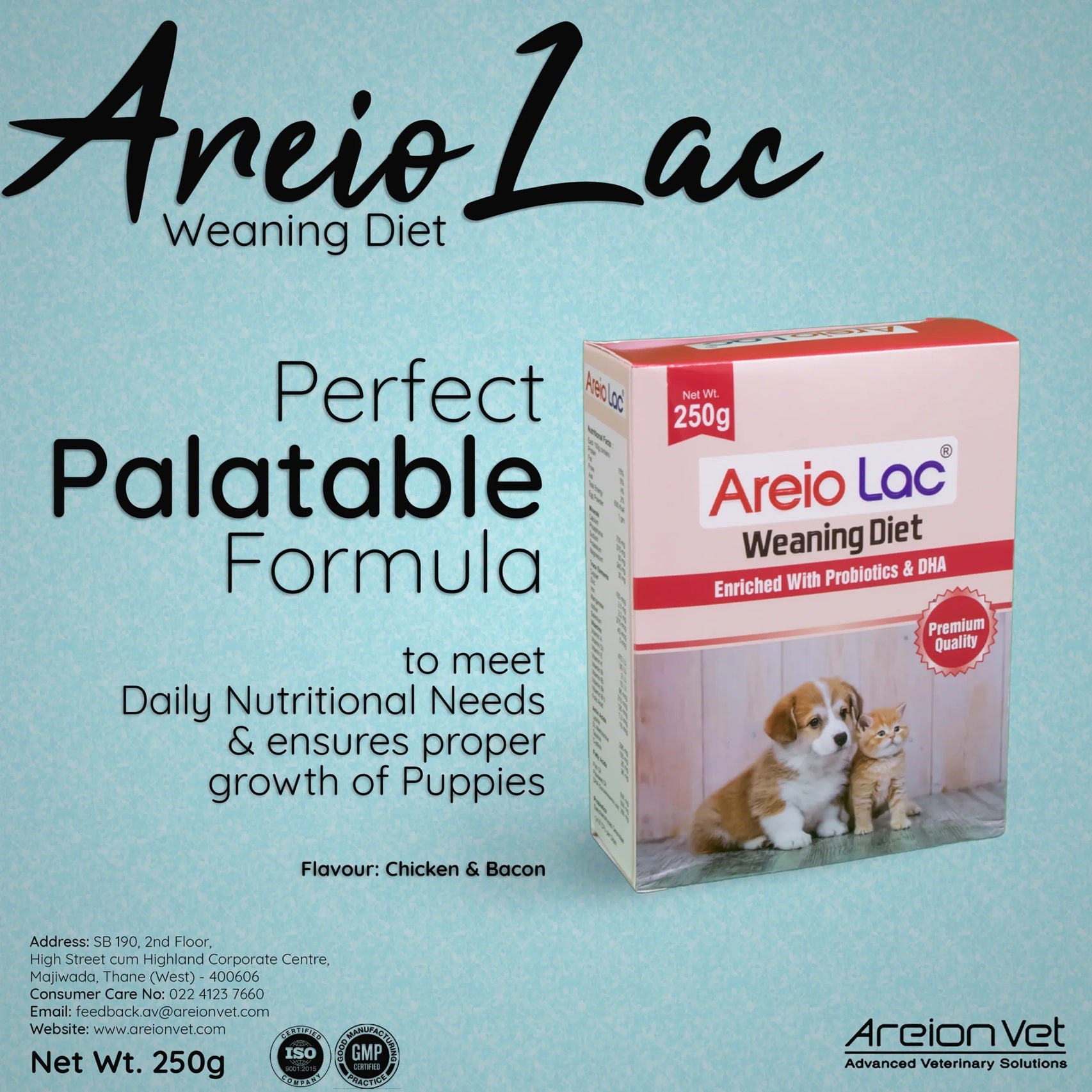 Areion Vet Areio Lac Enriched With Probiotics & DHA Weaning Diet Supplement For Puppy & Kitten