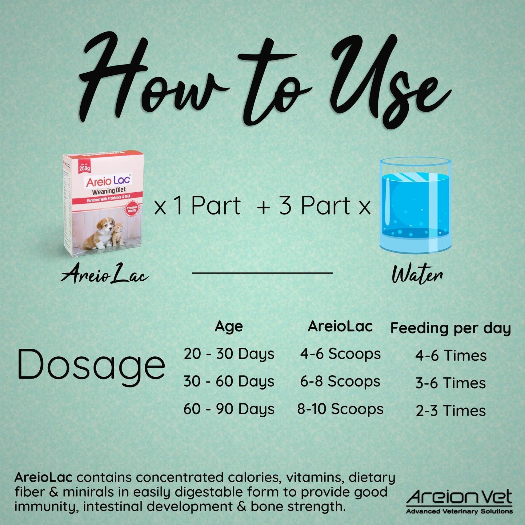 Areion Vet Areio Lac Enriched With Probiotics & DHA Weaning Diet Supplement For Puppy & Kitten