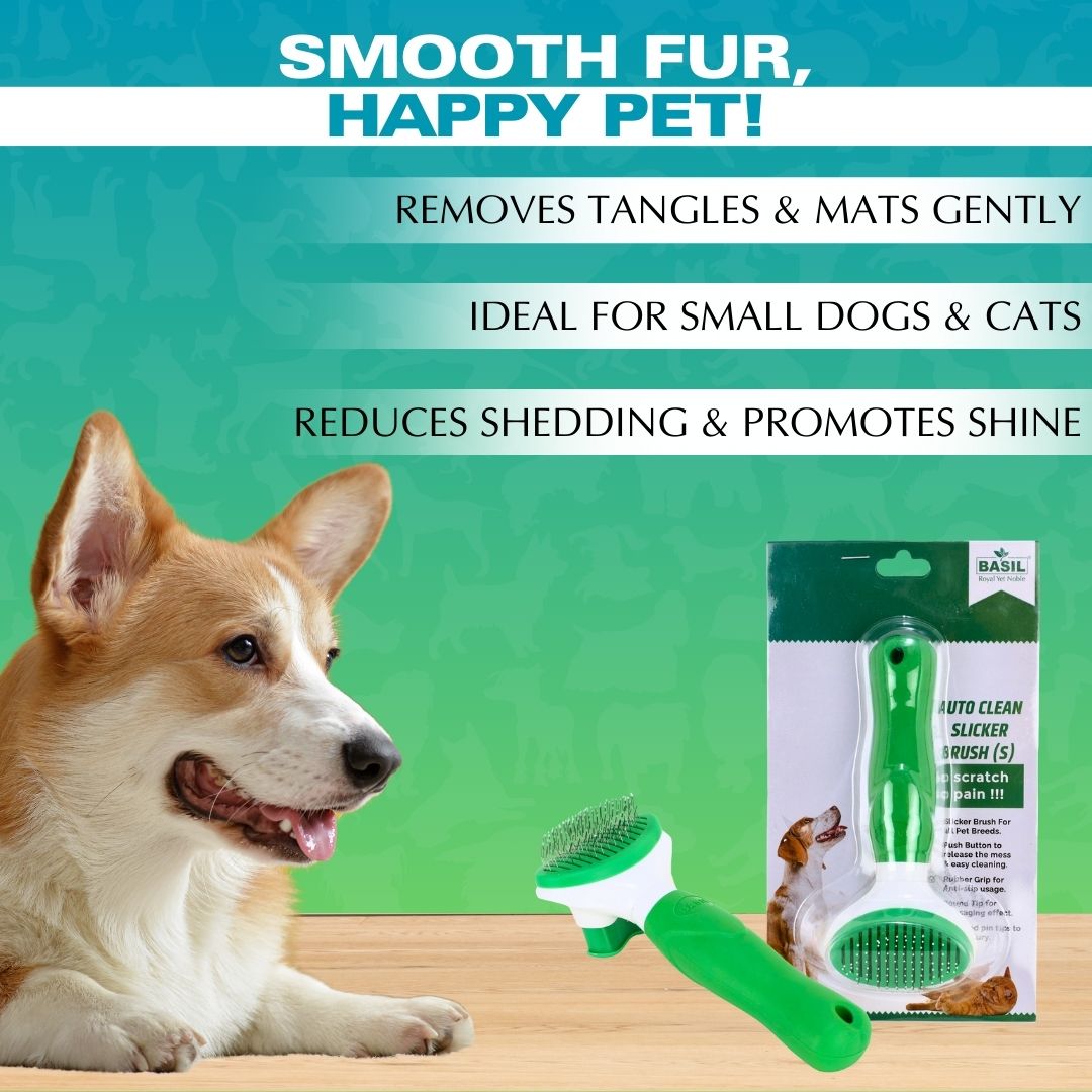 Basil Slicker Brush Auto Clean Comb For Dogs & Cats