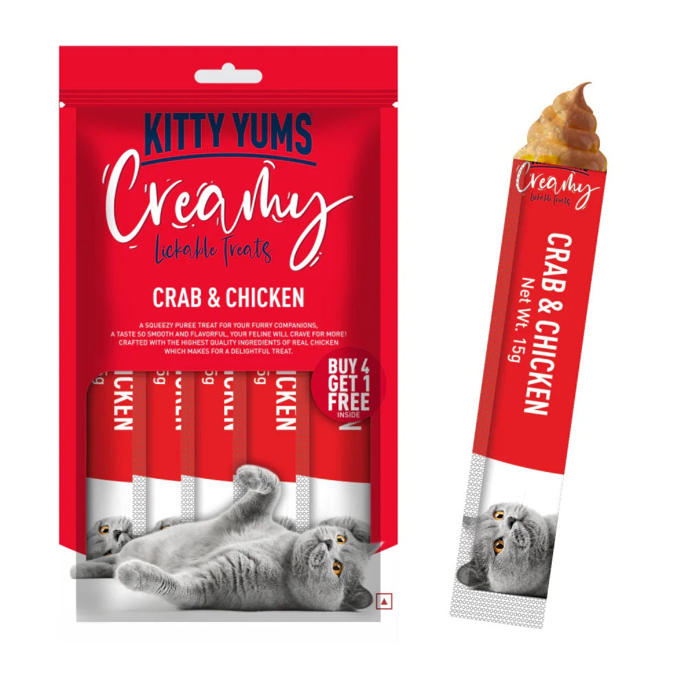Kitty Yums Creamy Lickable Crab & Chicken Cat Treats (Buy 4 - Get 1 Free)