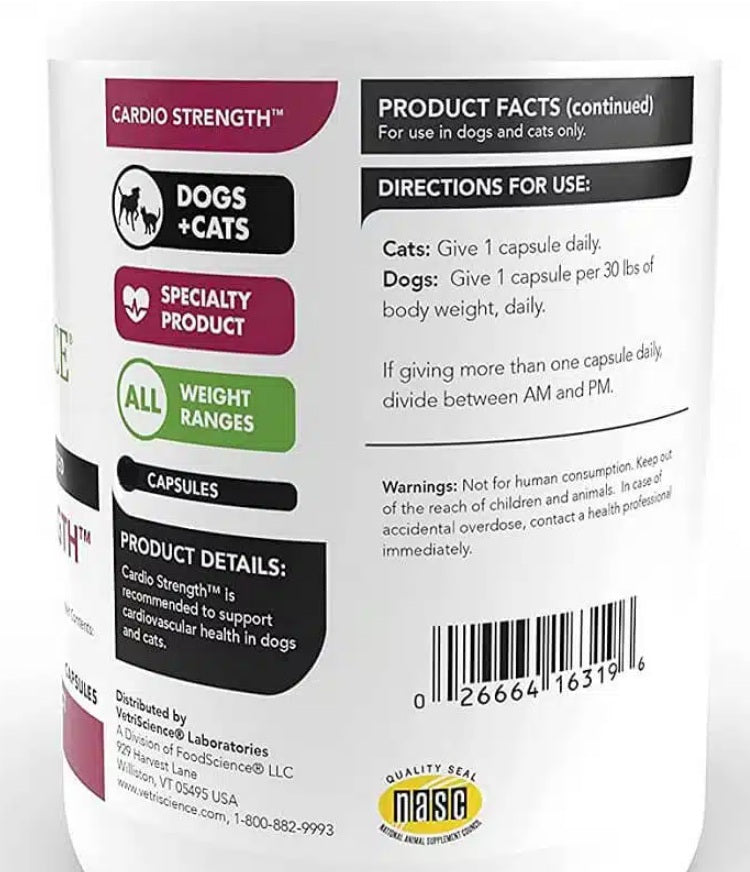 VetriScience Cardio Strength Heart Support Formula Capsules for Dogs & Cats