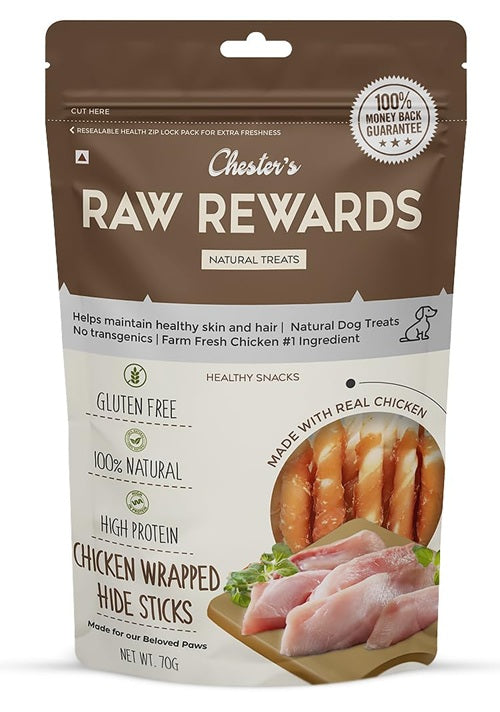 Chester’s : Raw Rewards Chicken Wrapped Hide Sticks Natural Dog Treats