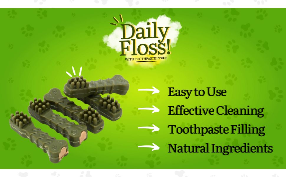 BASIL Daily Floss Toothpaste-Filled Chew Dog Treats & Puppies