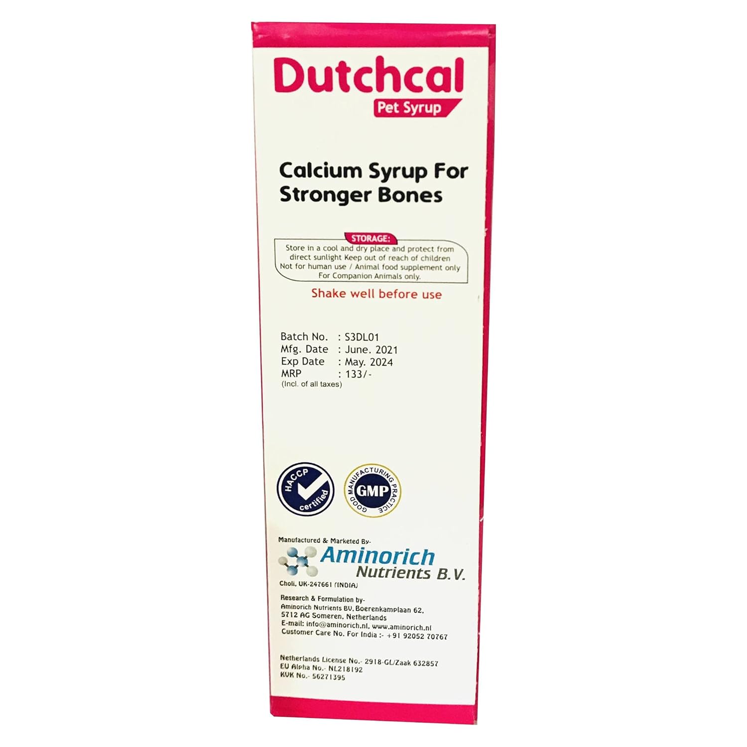 Aminorich Nutrients B.V Dutchcal Pet Calcium Syrup