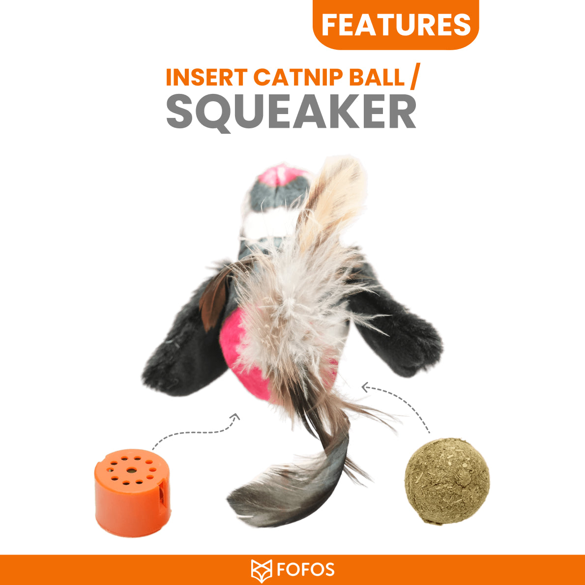 Fofos Black Bird With Catnip Balls Cat Toy