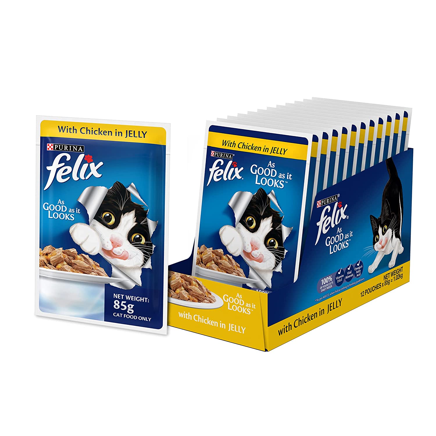 Felix Chicken In Jelly Cat Pouch - 85 G Pack of 12