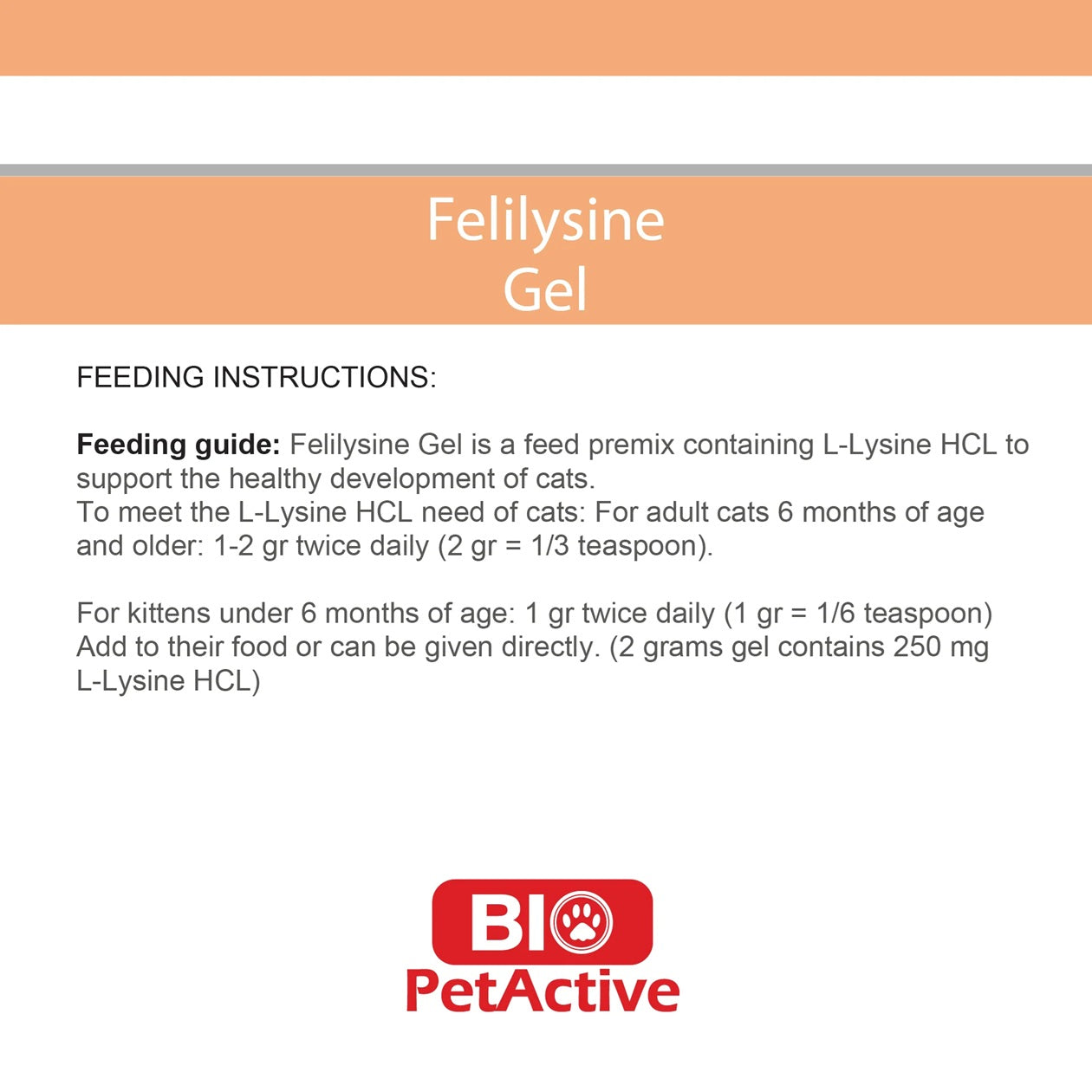 Bio PetActive: Felilysine Gel L-Lysine Gel For Cat - Immune Support Supplement