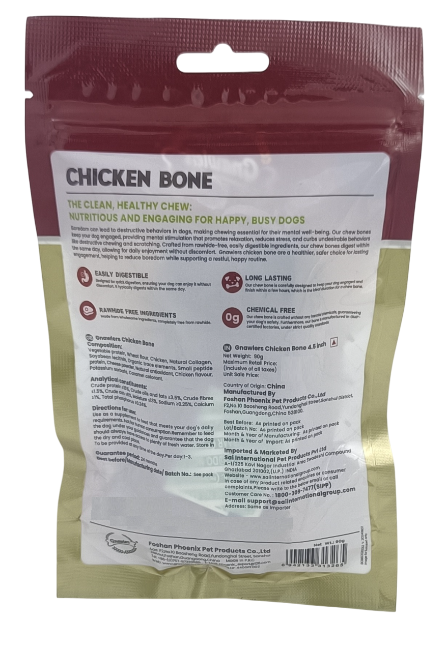 Gnawlers All Natural No Rawhide Chicken Small Bone For Dog -  4.5 Inch