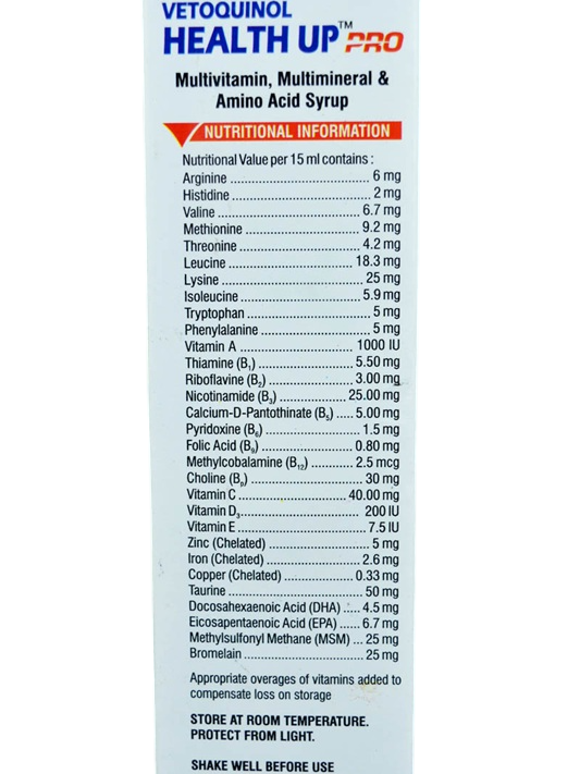 Vetoquinol Health Up Pro Multivitamin ,Multimineral & Amino Acid Syrup