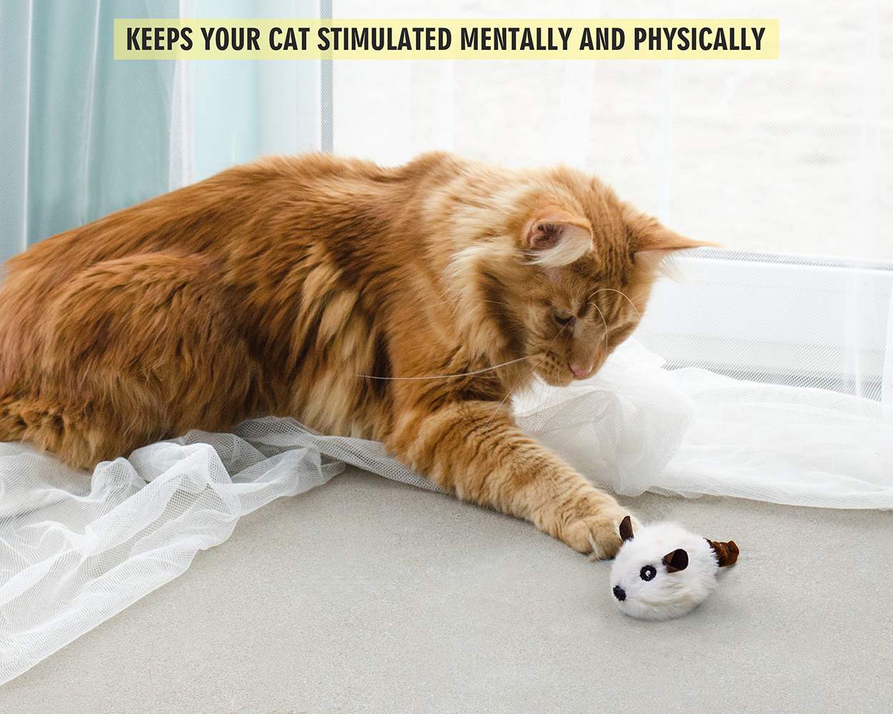 Fofos Pull String & Sound Chip Mouse Electronic Cat Toy - White