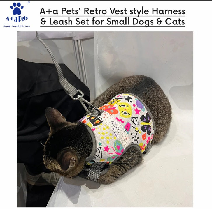 A+a Pets Retro Vest Style Combo Of Harness & Leash Set For Cats & Small Dogs