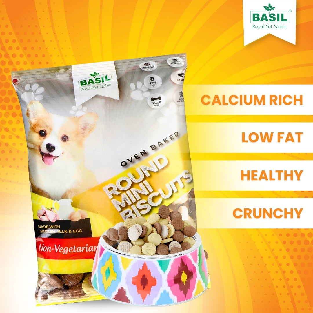 Basil Non-Veg Round Mini Shape Adult Dog Biscuits