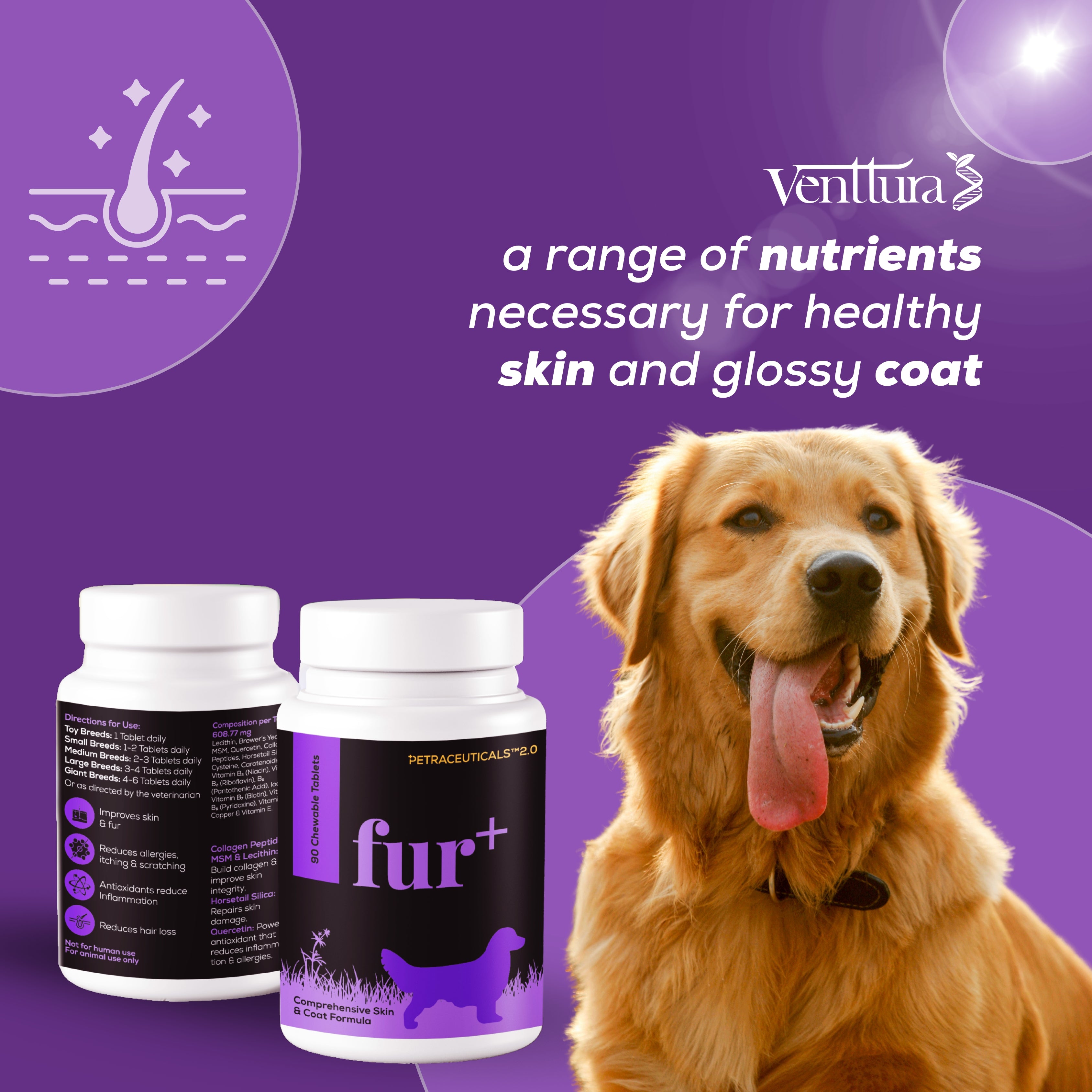 Venttura Fur+ Chewable Tablets – Comprehensive Skin & Coat Support