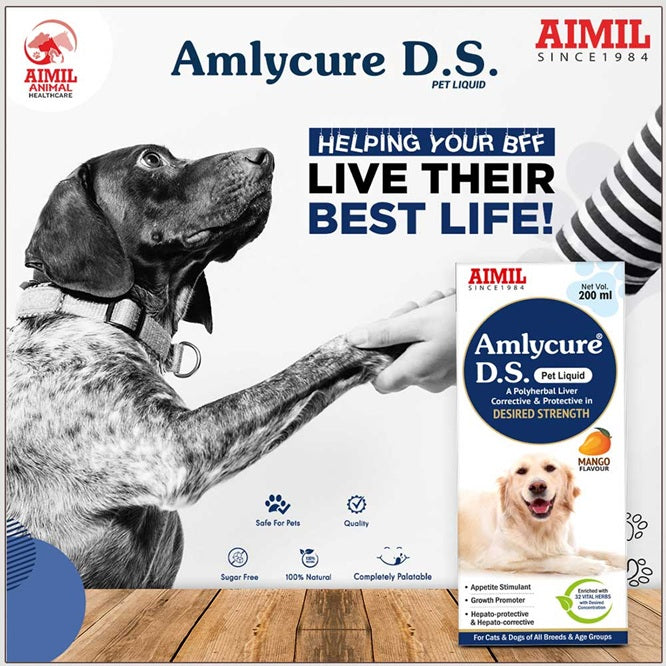 AIMIL Amlycure D.S Pet Liquid - A Polyherbal Liver Corrective & Protective in Desired Strength - Mango Flavour