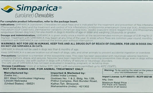 Zoetis Simparica 40mg (Sarolaner) Chewable Tablet For Dogs (22.1-44.0 lbs) - 1 Tablets