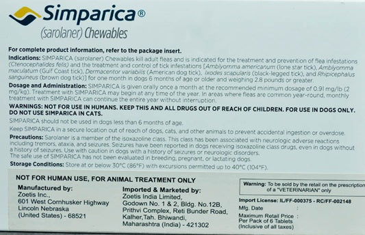 Zoetis : Simparica (Sarolaner) 80mg Chewable Tablets for Dogs (44.1-88.0 lbs) - 1 Tablets