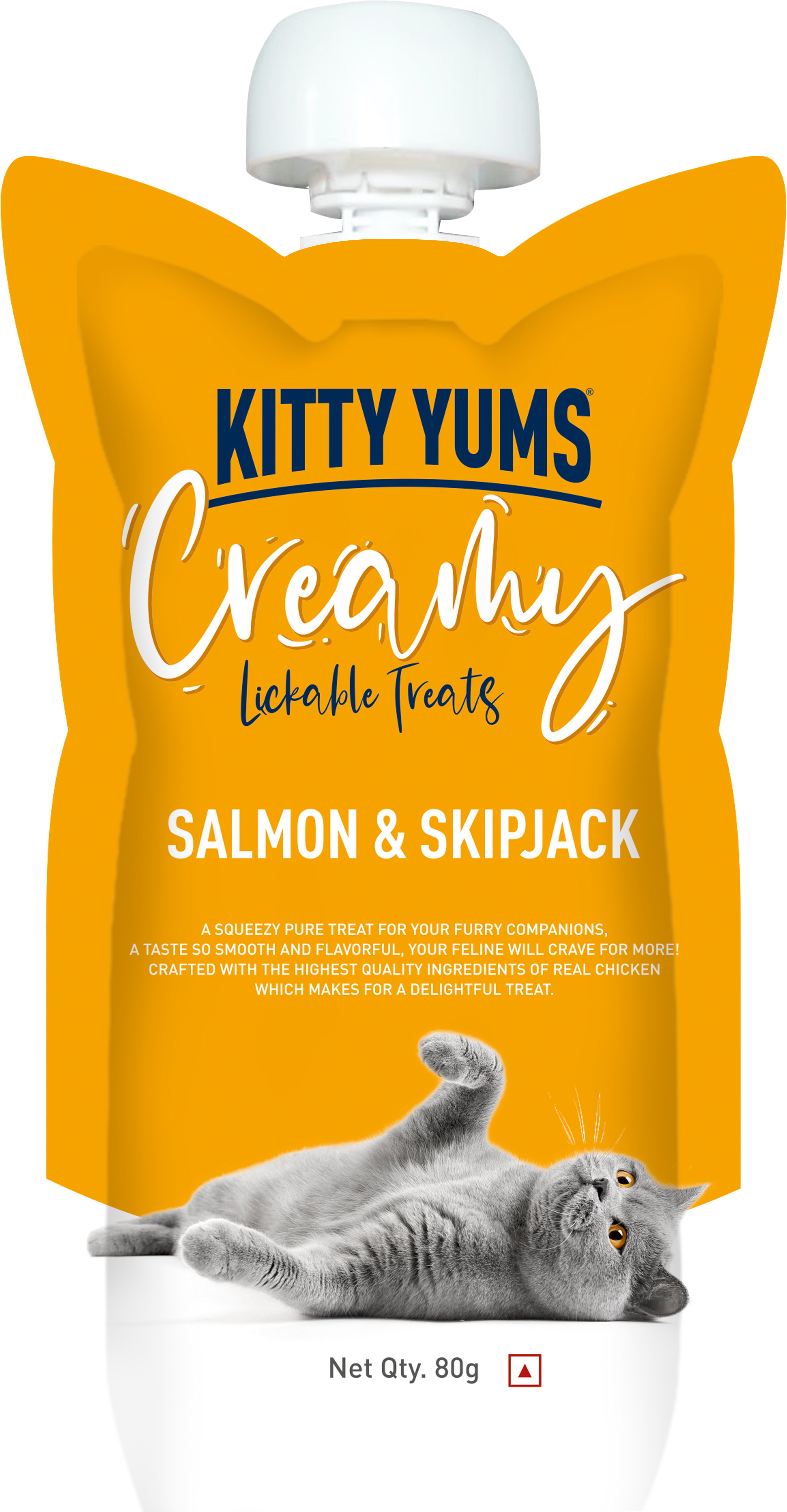 Kitty Yums : Creamy Lickable Cat Treat – Salmon & Skipjack Squeeze Tube