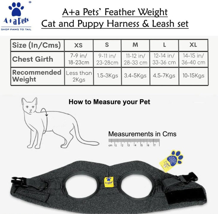 A+a Pets Feather Weight Harness & Leash Set For Cat & Small Dogs