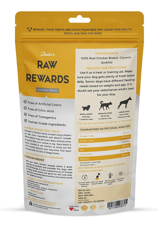 Chester’s : Raw Rewards Smoked Chicken Jerky Natural Dog Treats