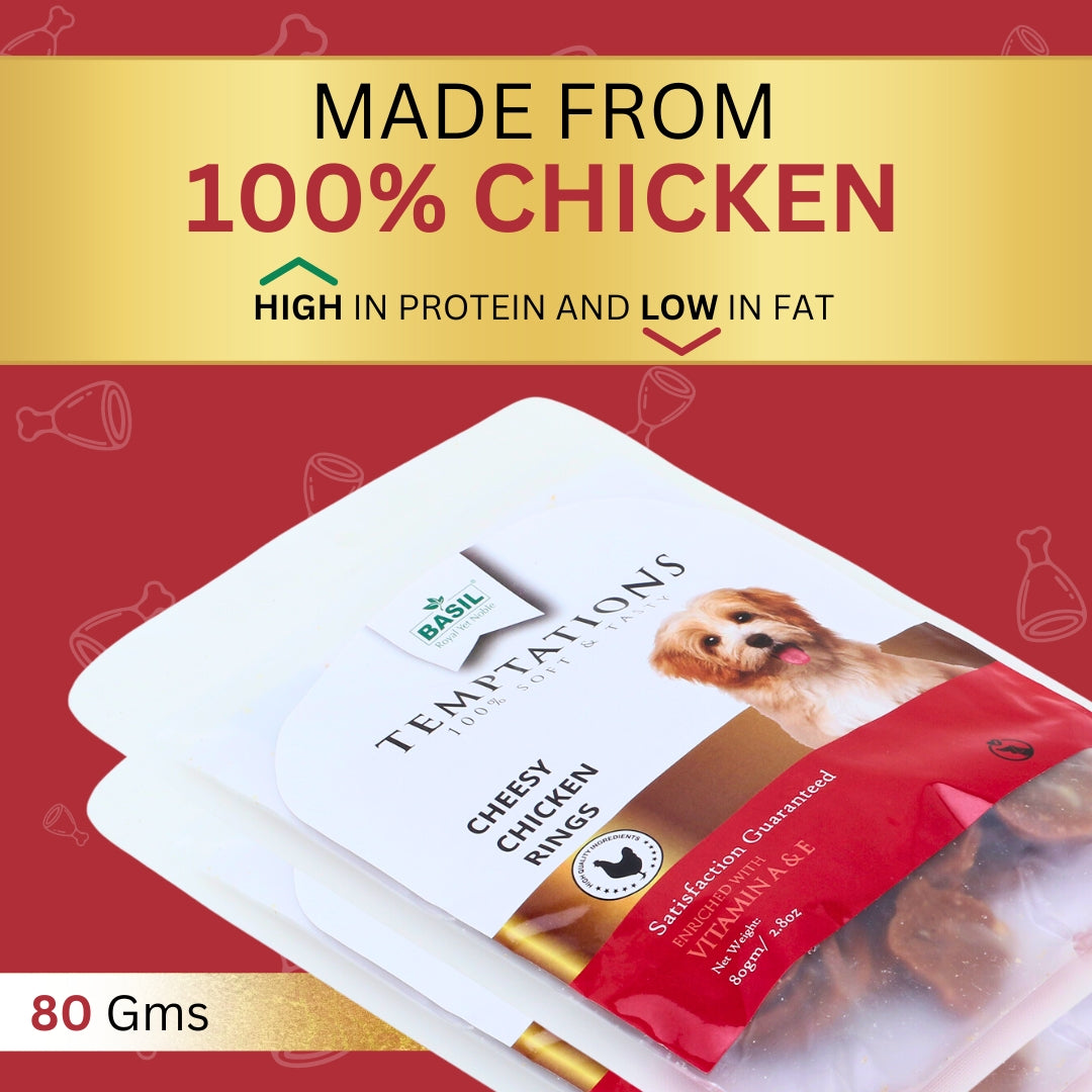 Basil Temptations Cheesy Chicken Rings Dog Treats
