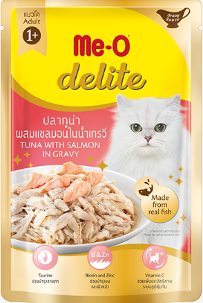MeO Delite Tuna With Salmon In Gravy Adult Pouch
