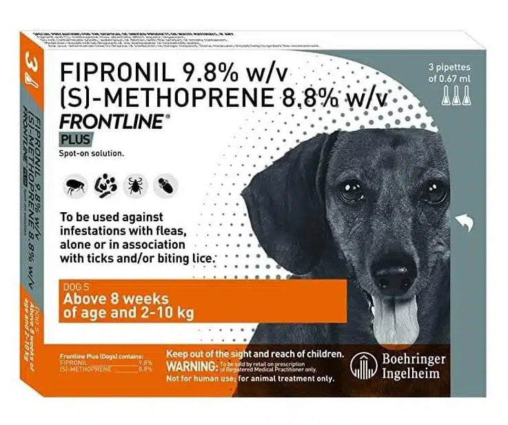 Boehringer Ingelheim: Frontline Plus Spot-On Flea & Tick Treatment For Small Dogs (2-10 kgs)  Small Dogs - 3 Pipettes